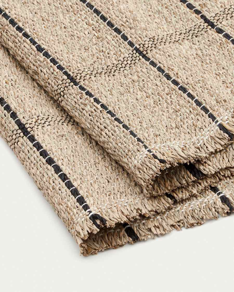 Uya table runner with natural fibres and natural and black finish 50 x 150 cm