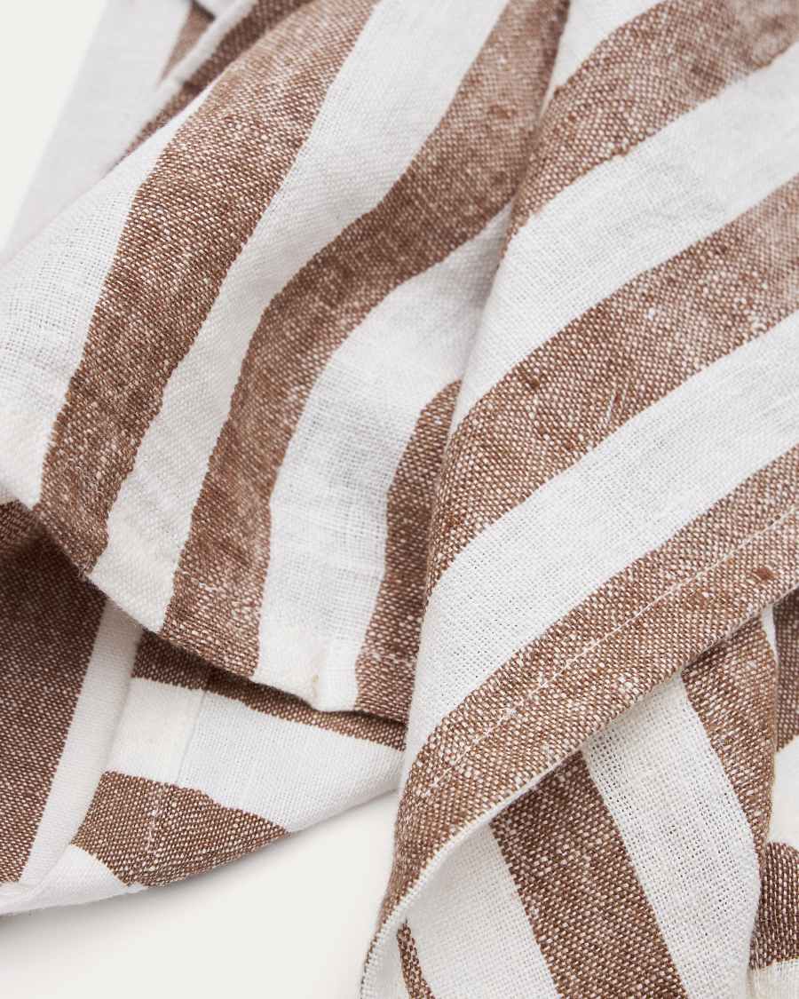 Maura Set mit 2 weiß und braun gestreiften Servietten aus Baumwolle und Leinen