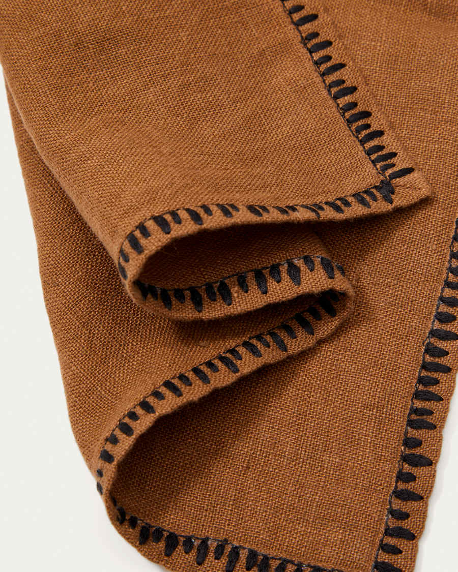 Llosar set of 2 brown embroidered napkins 100% linen