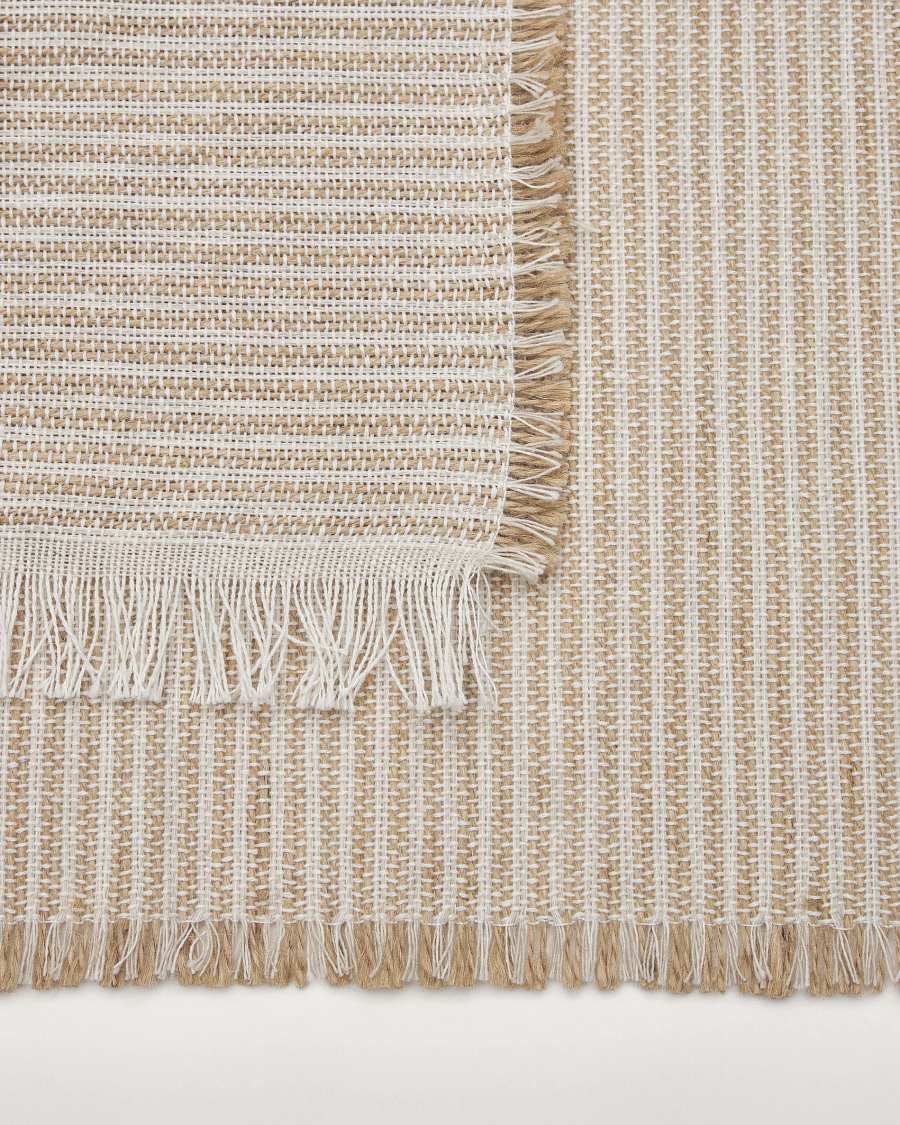 Chemin de table Vilat beige avec franges 46 x 140 cm