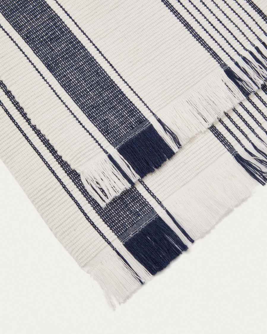 Conjunt Sonima de camí de taula i 2 tovallons 100% cotó amb ratlles beix i blau