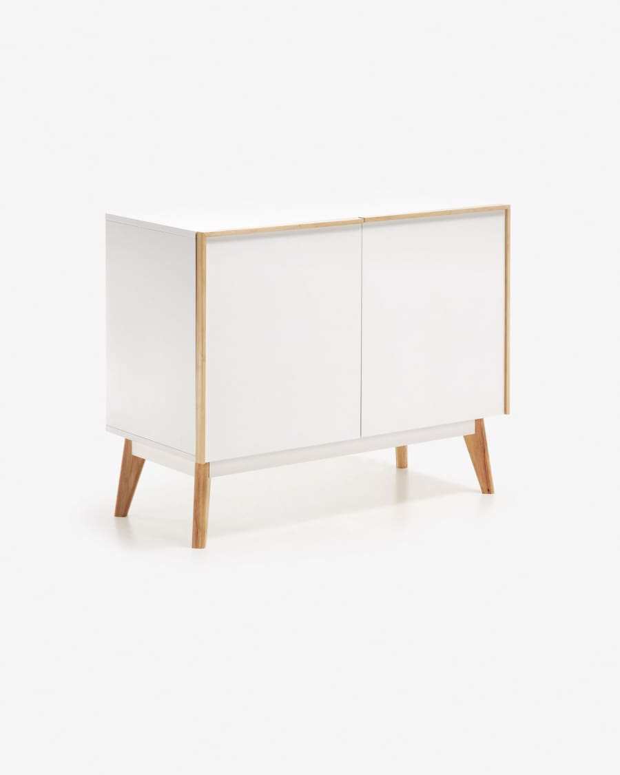 Melan Sideboard 2 Türen mit weißer Lackierung und massivem Kautschukholz 90 x 72 cm