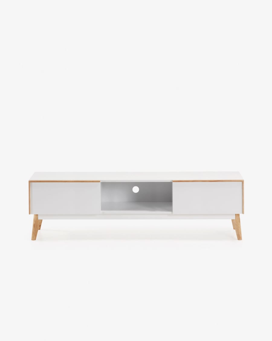 Melan solid rubber wood TV stand with white lacquer, 150 x 45 cm