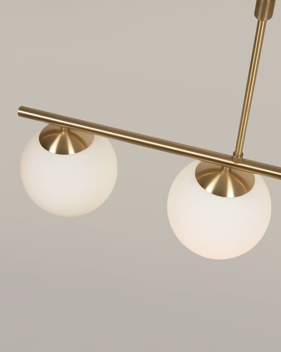 Suspension Mahala en acier finition laiton avec 4 boules en verre émaillé
