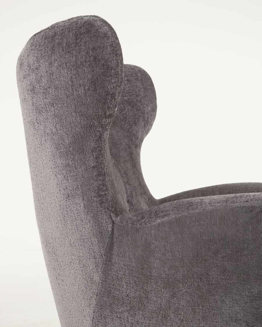 Patio armchair in grey with solid, natural rubberwood legs in black