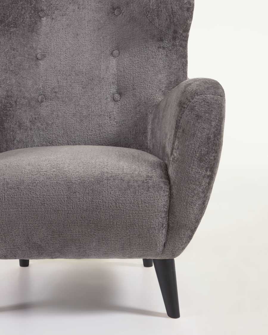 Patio armchair in grey with solid, natural rubberwood legs in black