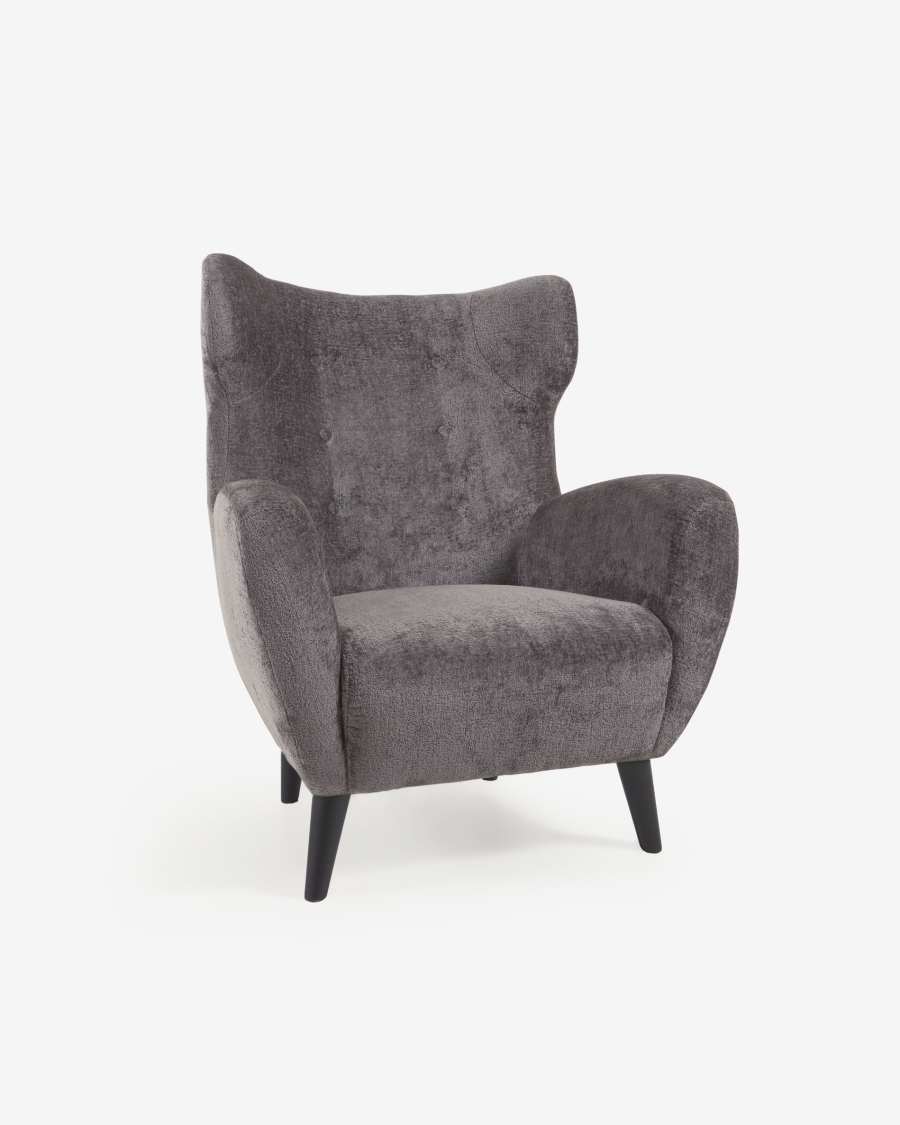 Patio armchair in grey with solid, natural rubberwood legs in black