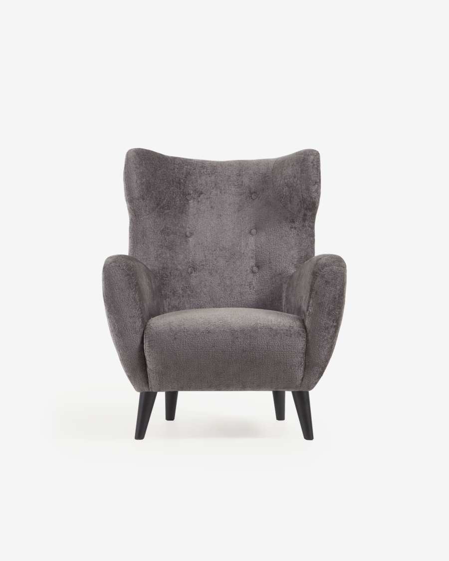 Patio armchair in grey with solid, natural rubberwood legs in black