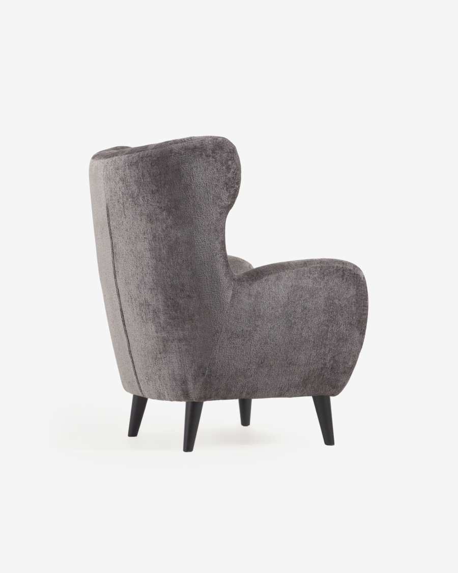 Patio armchair in grey with solid, natural rubberwood legs in black
