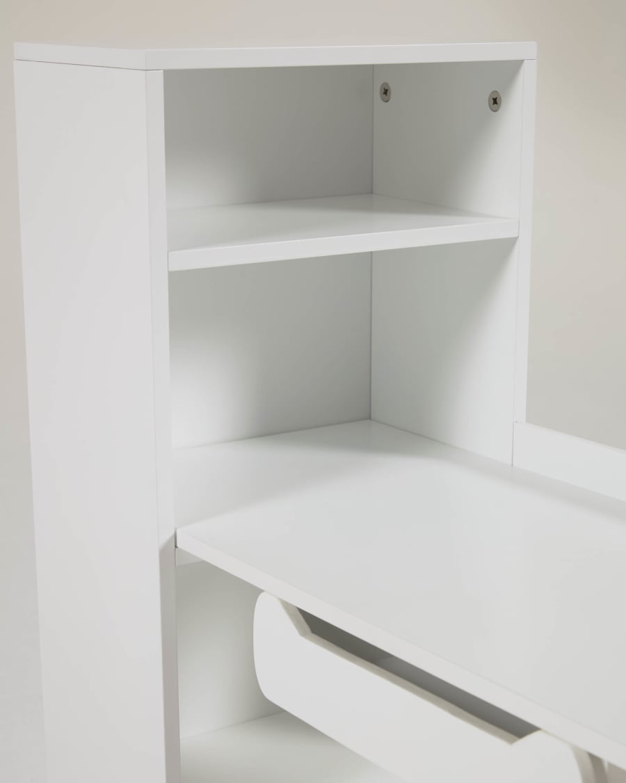 Scrivania Dorotea con ripiano in MDF bianca e gambe in legno di pino naturale FSC