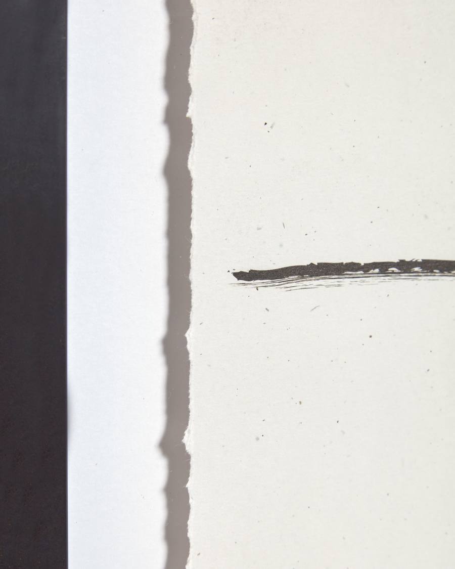 Anaisa painting in white with black horizontal stripe, 30 x 40 cm