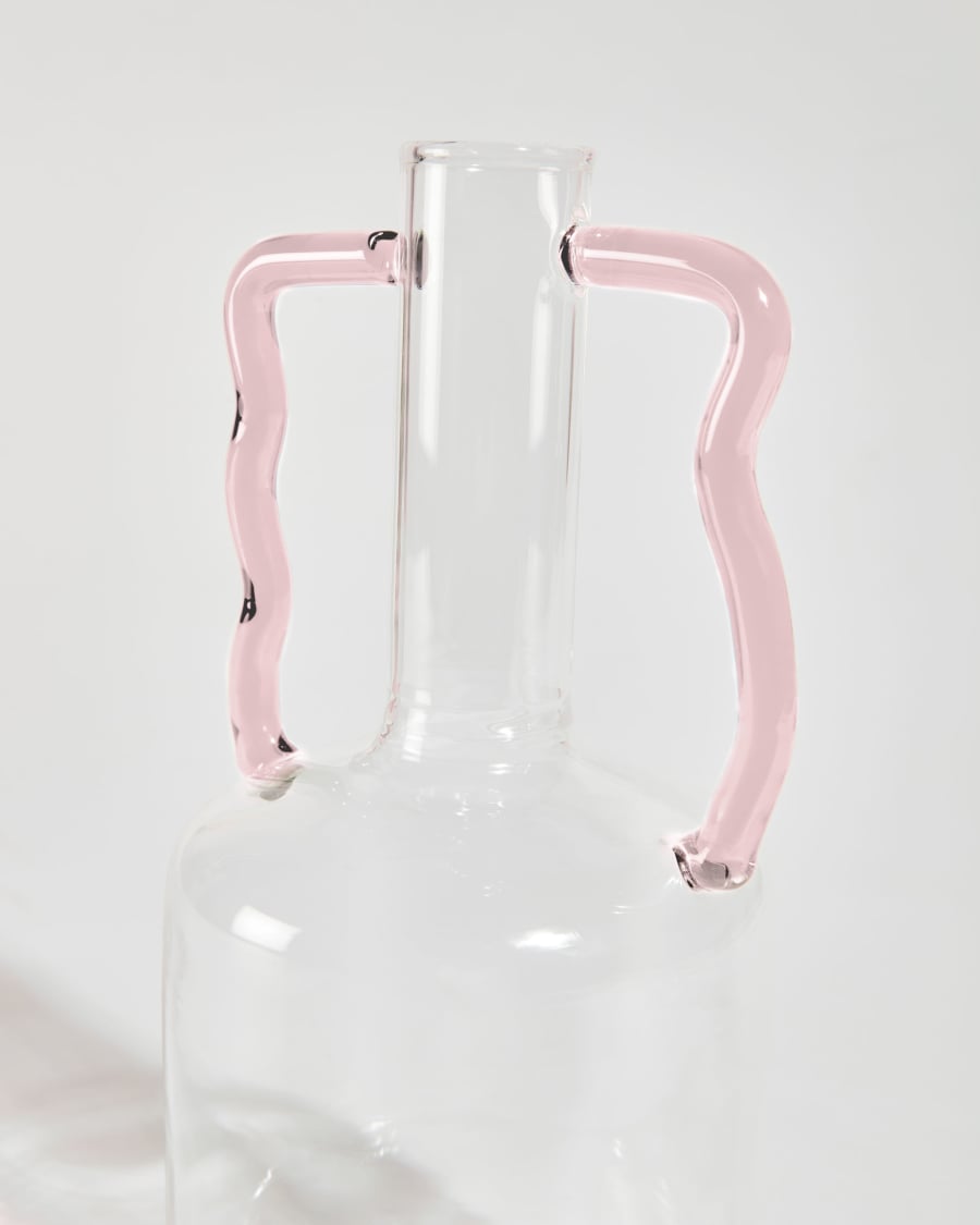 Gerro Yumalay de vidre transparent i rosa 22 cm