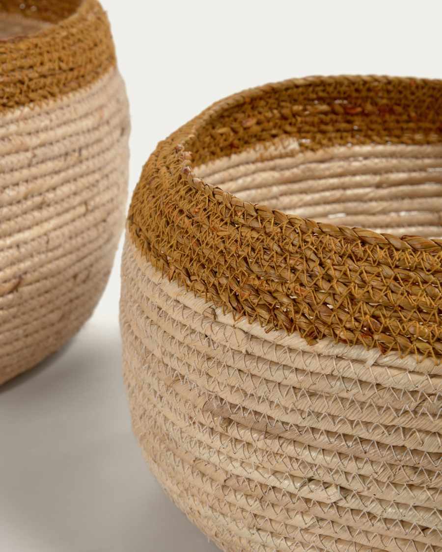 Set Ornella di 2 ceste in foglie di mais finitura naturale e senape
