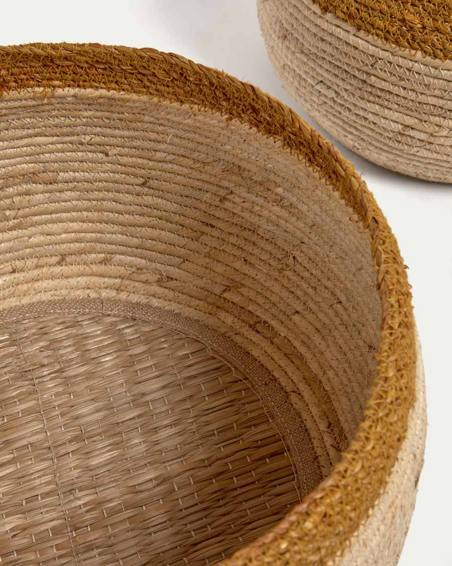 Set Ornella di 2 ceste in foglie di mais finitura naturale e senape