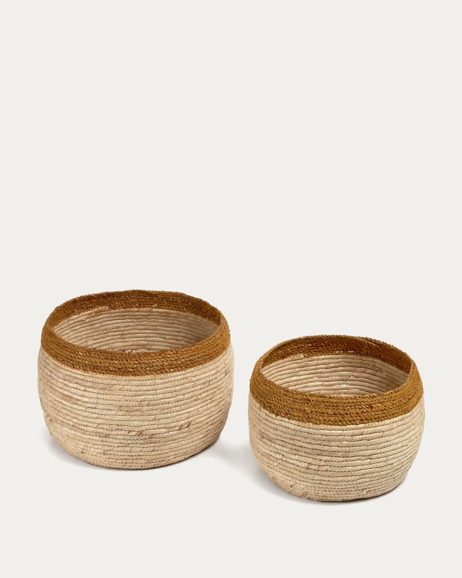 Set Ornella di 2 ceste in foglie di mais finitura naturale e senape