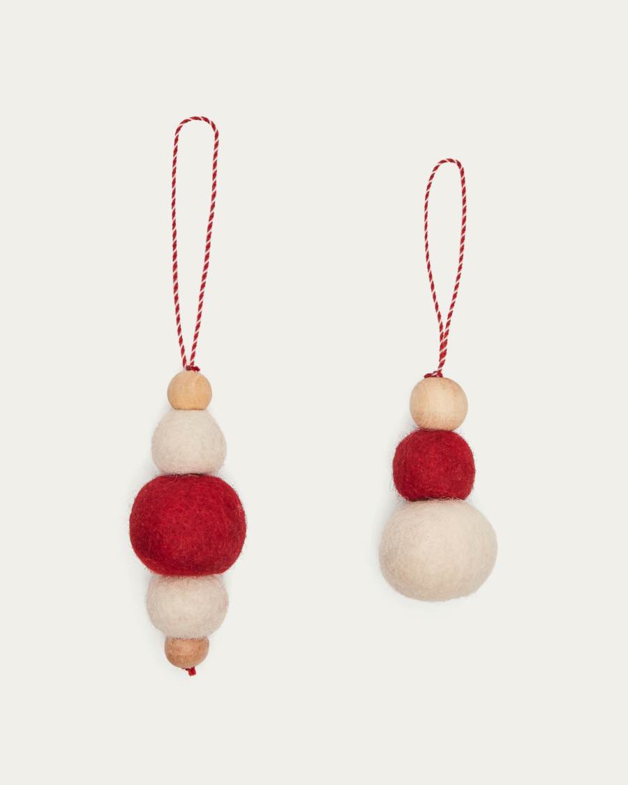 Dempsey set van 2 hangende kerstballen van rood vilt