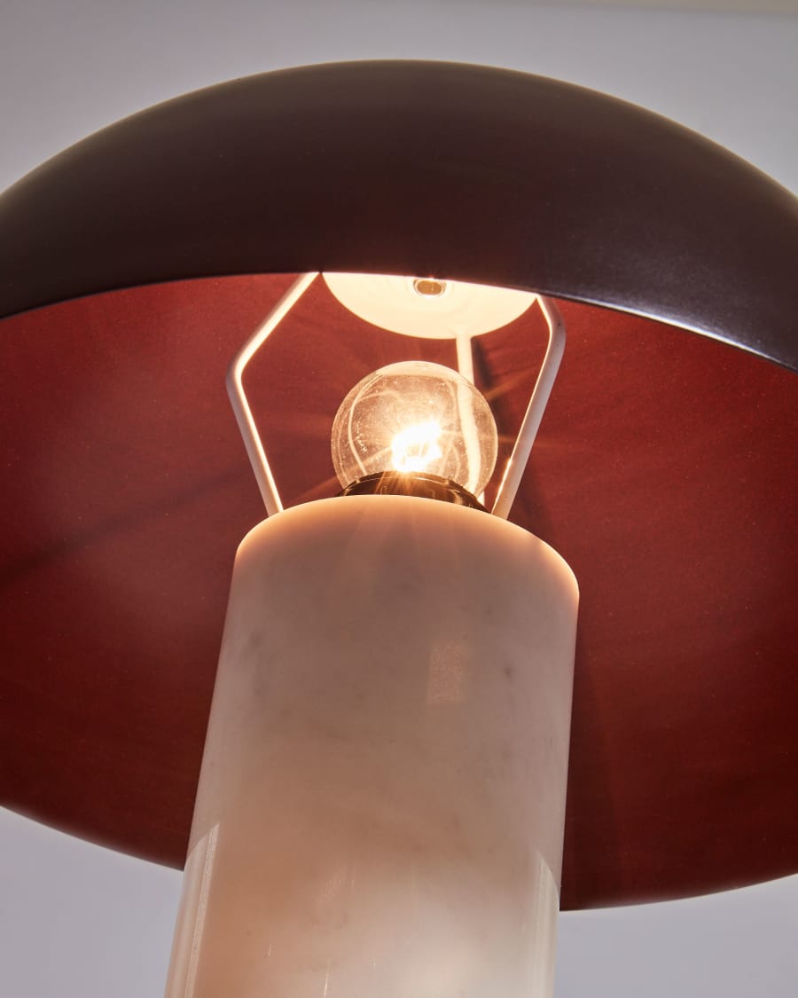 Lampada da tavolo Zorione in marmo bianco e metallo verniciato marrone con adattatore UK