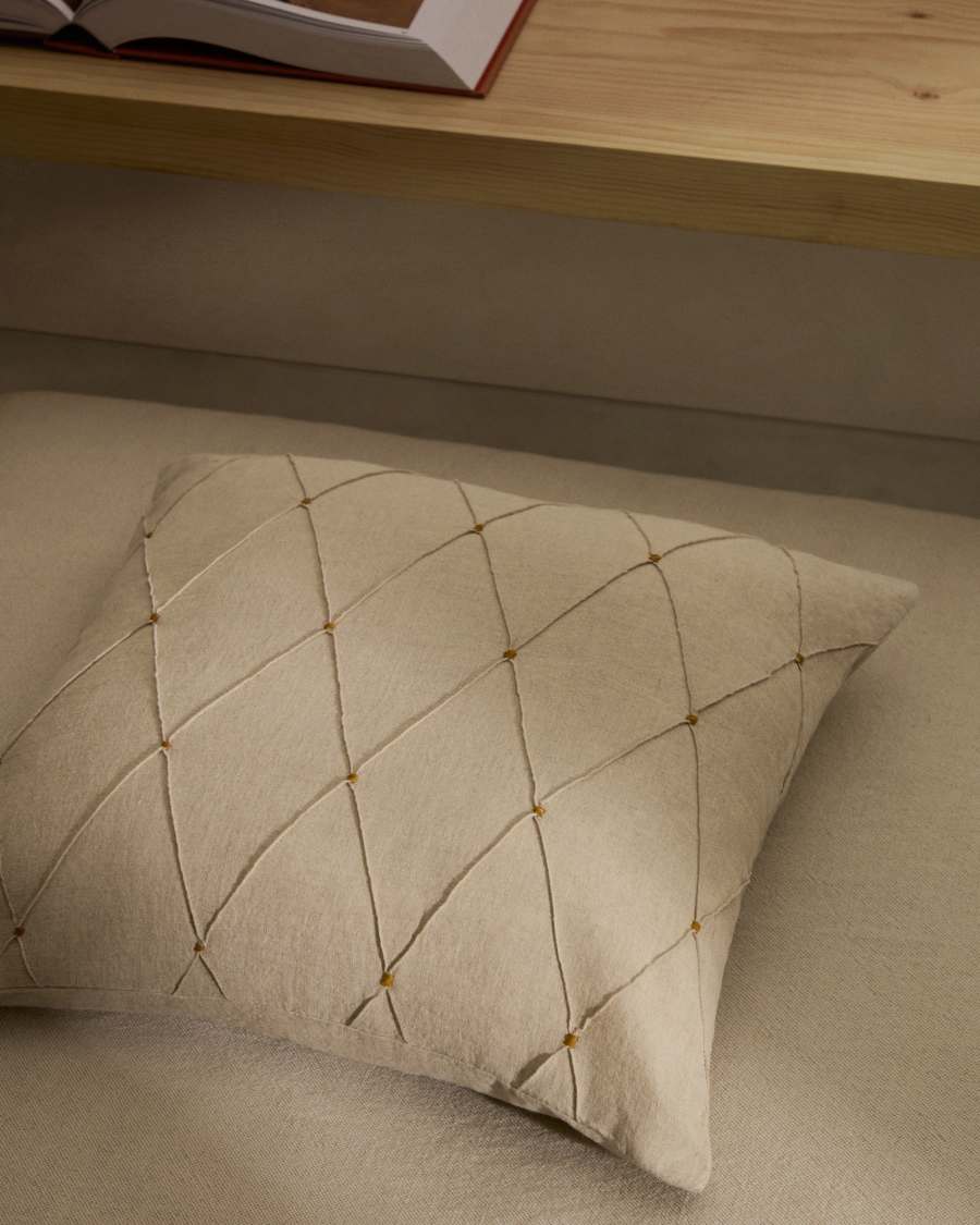 Housse de coussin Syteri 100% lin naturel avec broderie 45 x 45 cm