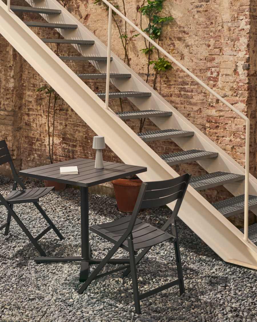 Tavolo da esterno pieghevole Torreta in alluminio con finitura grigio scuro 70 x 70 cm