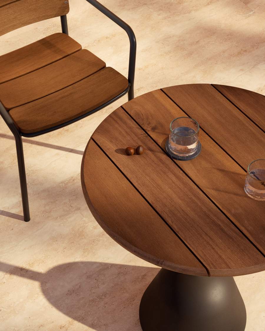 Saura table,  black metal top acacia with walnut finish, 75 x Ø70 cm FSC 100%