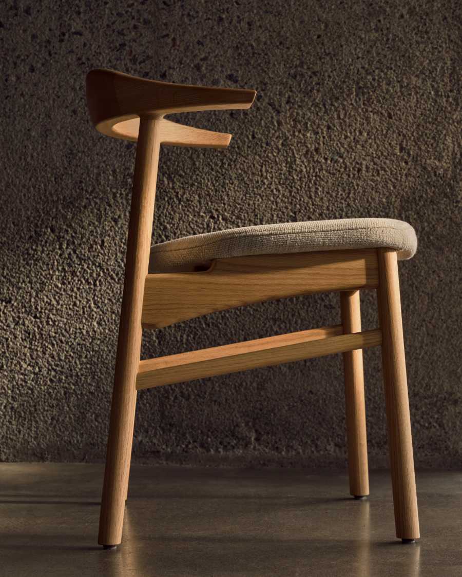 Timons Stuhl abnehmbarer Bezug Chenille beige massive Eiche Natur-Finish FSC Mix Credit