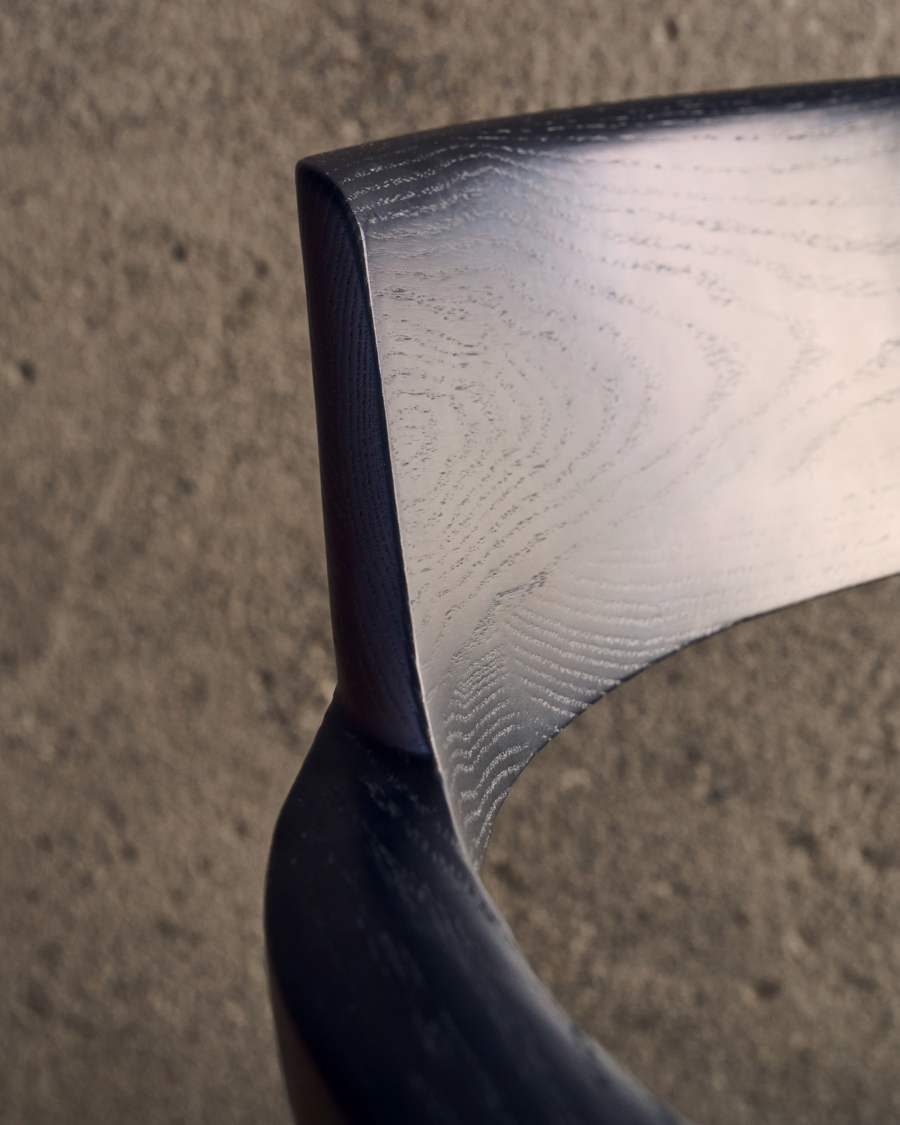 Alocs chair removable cover in beige chenille solid oak wood black finish FSC Mix Credit