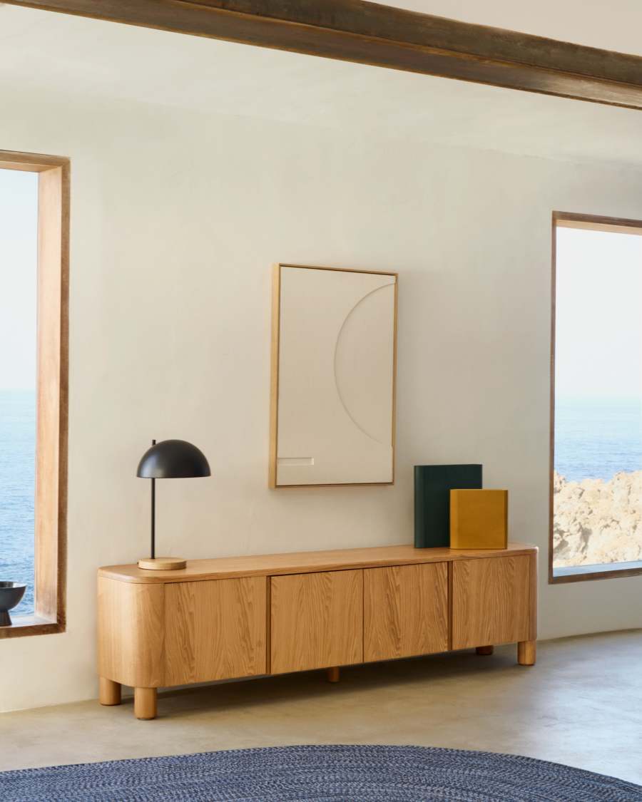 Llum de taula Catlar de fusta de freixe i metall amb acabat pintat negre