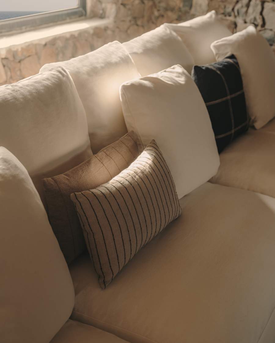 Nora 4-seater sofa with removable cover with linen and cotton cushions in ecru 340cm