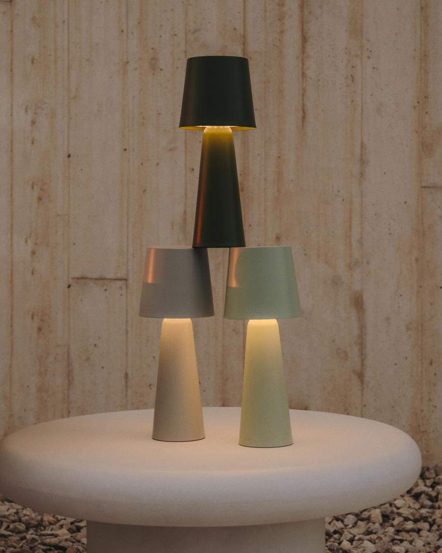 Grote tafellamp voor buiten Arenys van turquoise geverfd metaal