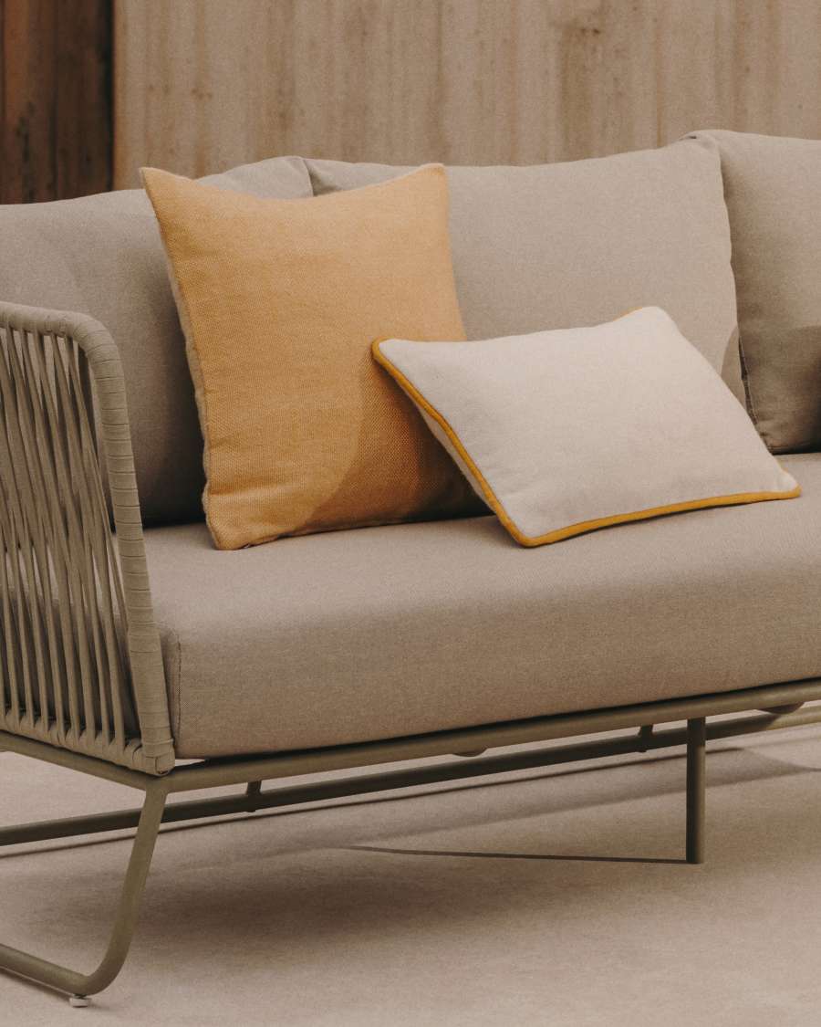 Capa de almofada Catius 100% PET branco com debrum amarelo 50 x 30 cm