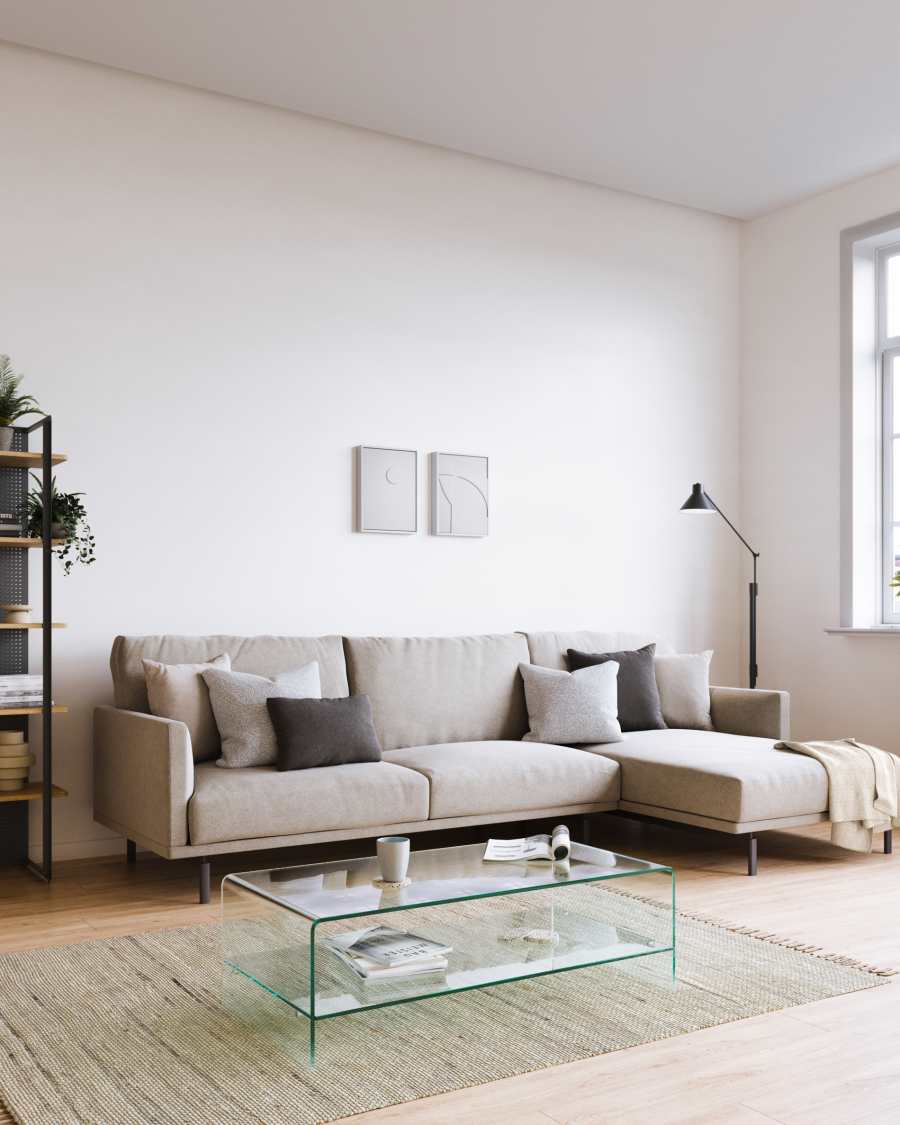 Galene 4 seater sofa with right-hand chaise longue in beige, 314 cm FSC Mix Credit