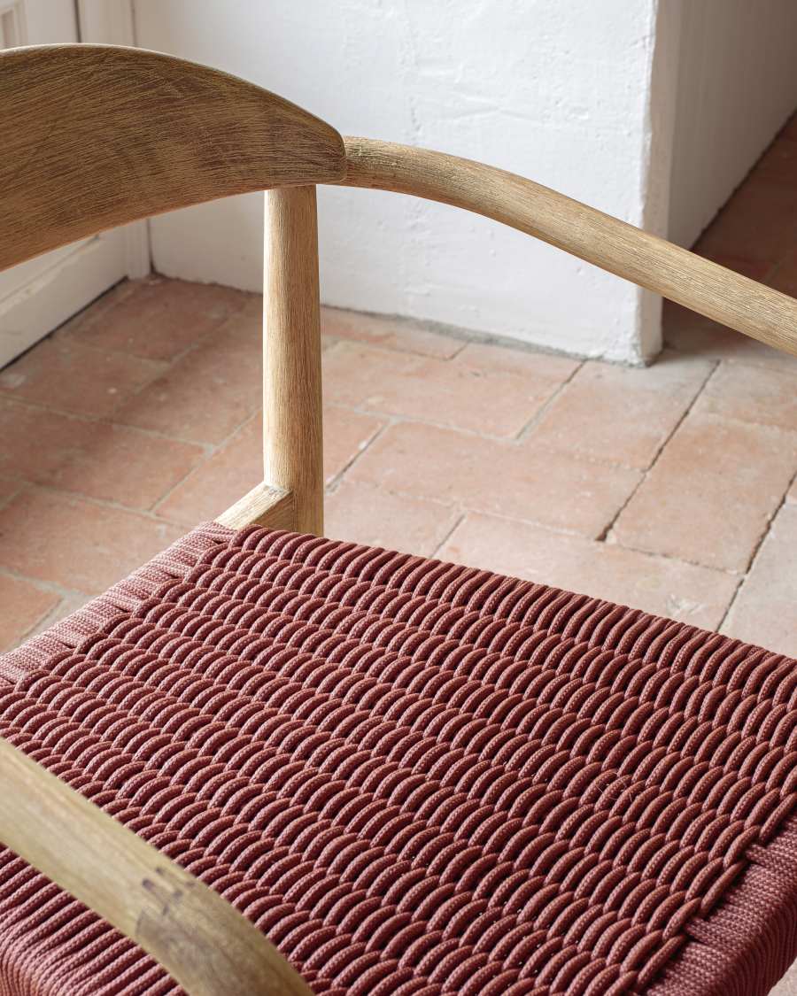 Nina stackable chair in solid acacia wood and terracotta rope seat FSC 100%