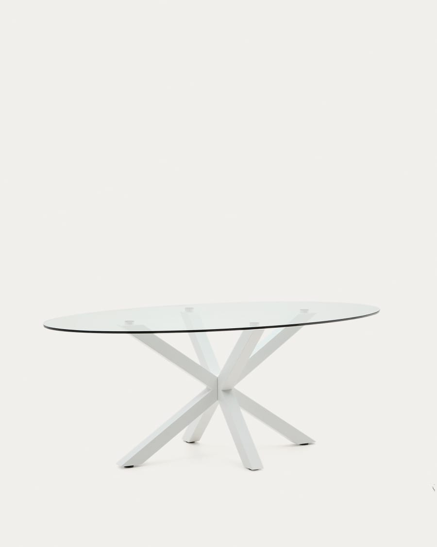 Table ovale Argo en verre et pieds en acier finition blanche Ø 200 x 100 cm