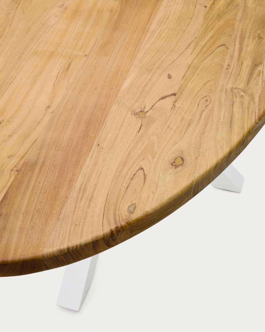 Argo oval table in solid acacia wood and steel legs with white finish Ø 200 x 100 cm