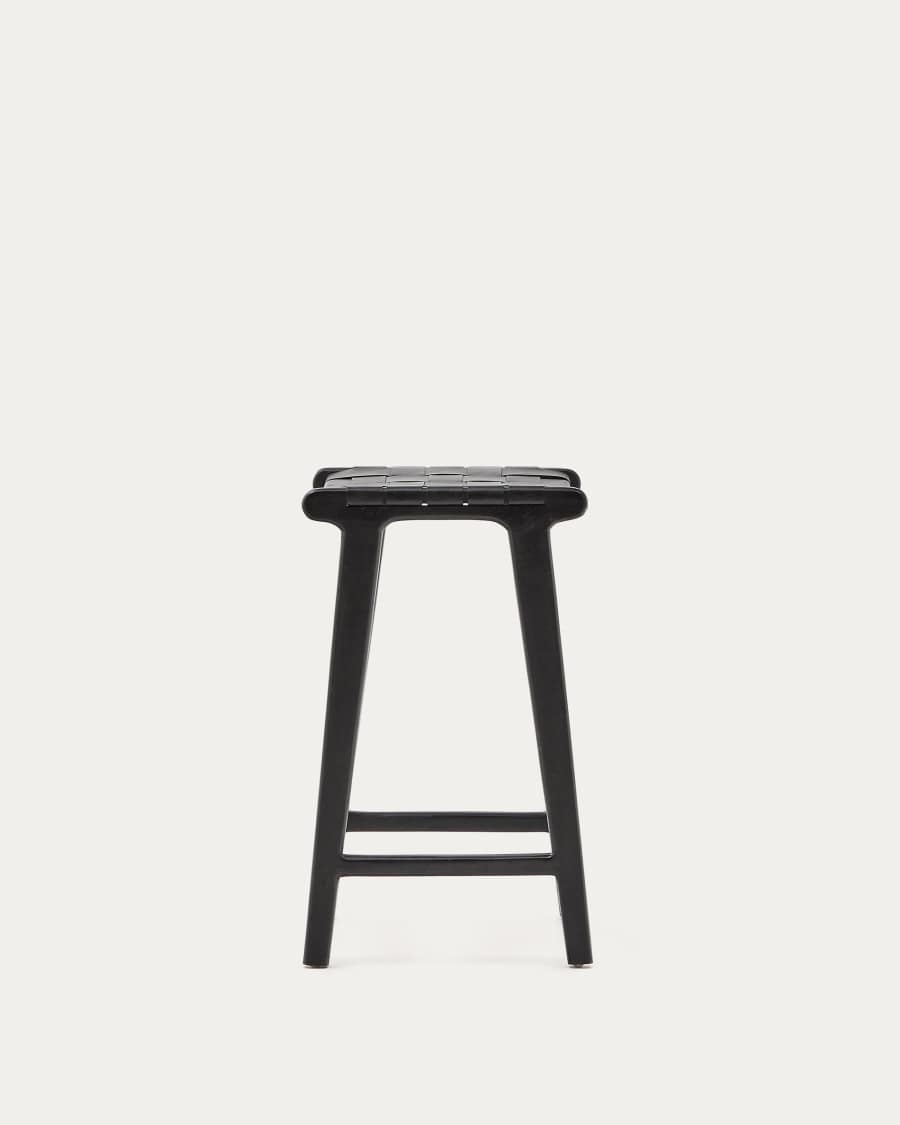 Taburete Calixta in pelle e legno massello di mogano con finitura nera altezza 67 cm