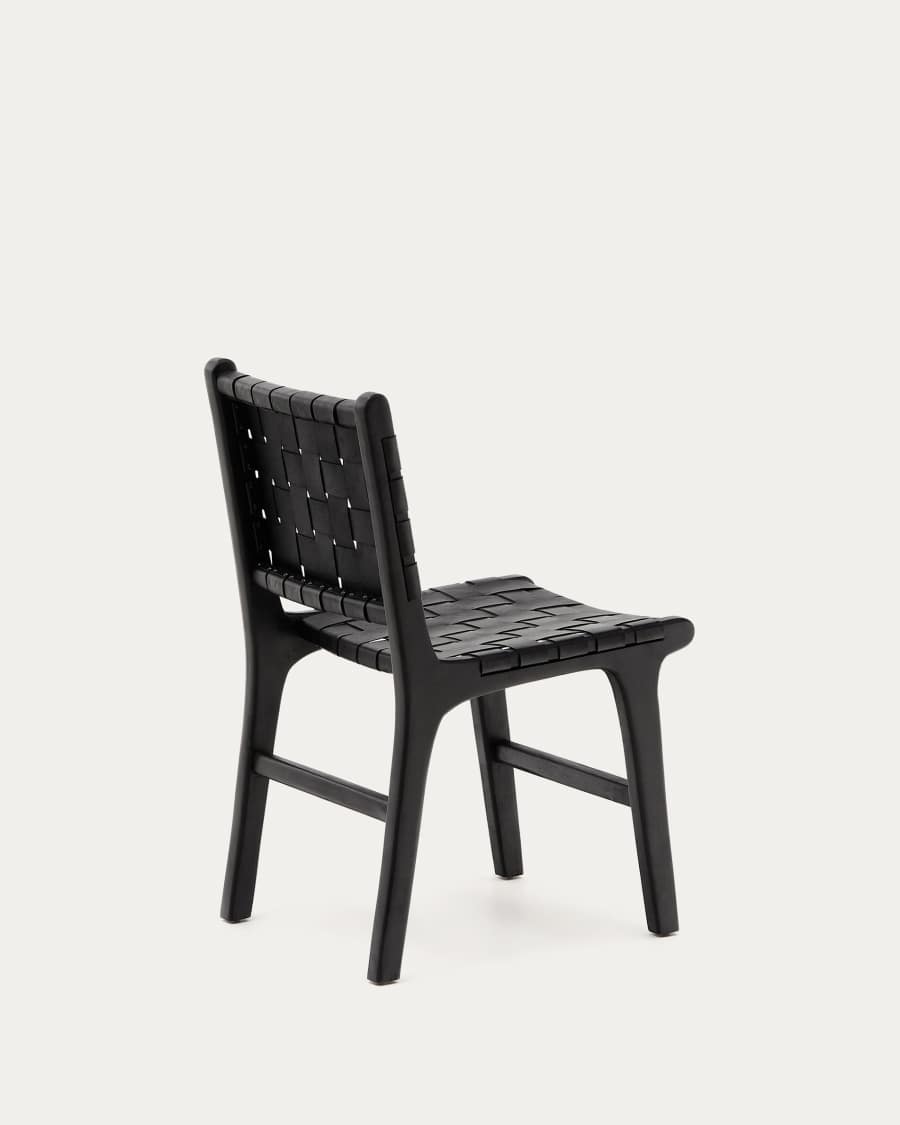 Calixta chair in leather and solid mahogany wood with black finish