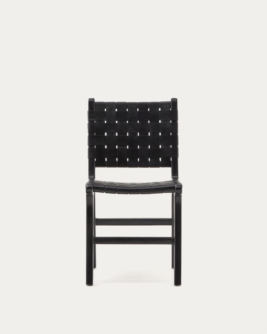 Calixta chair in leather and solid mahogany wood with black finish