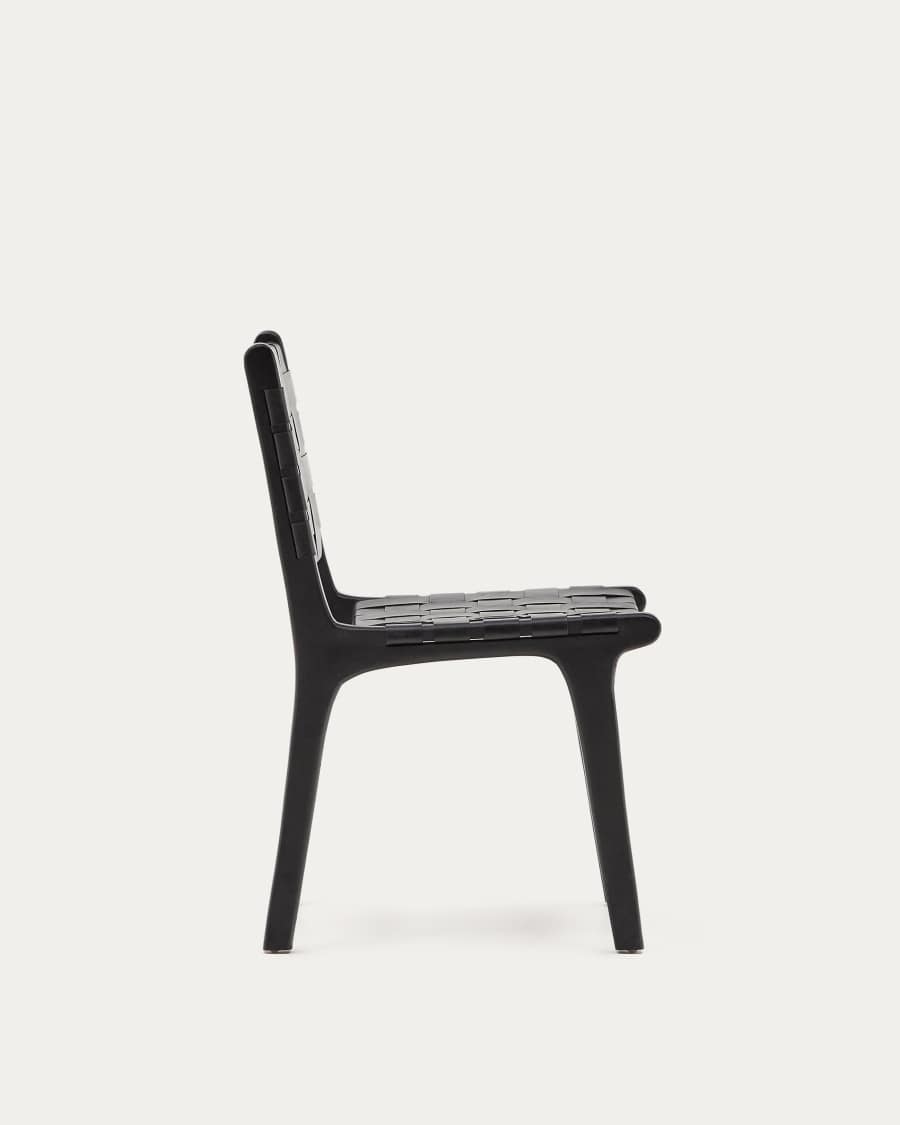 Calixta chair in leather and solid mahogany wood with black finish