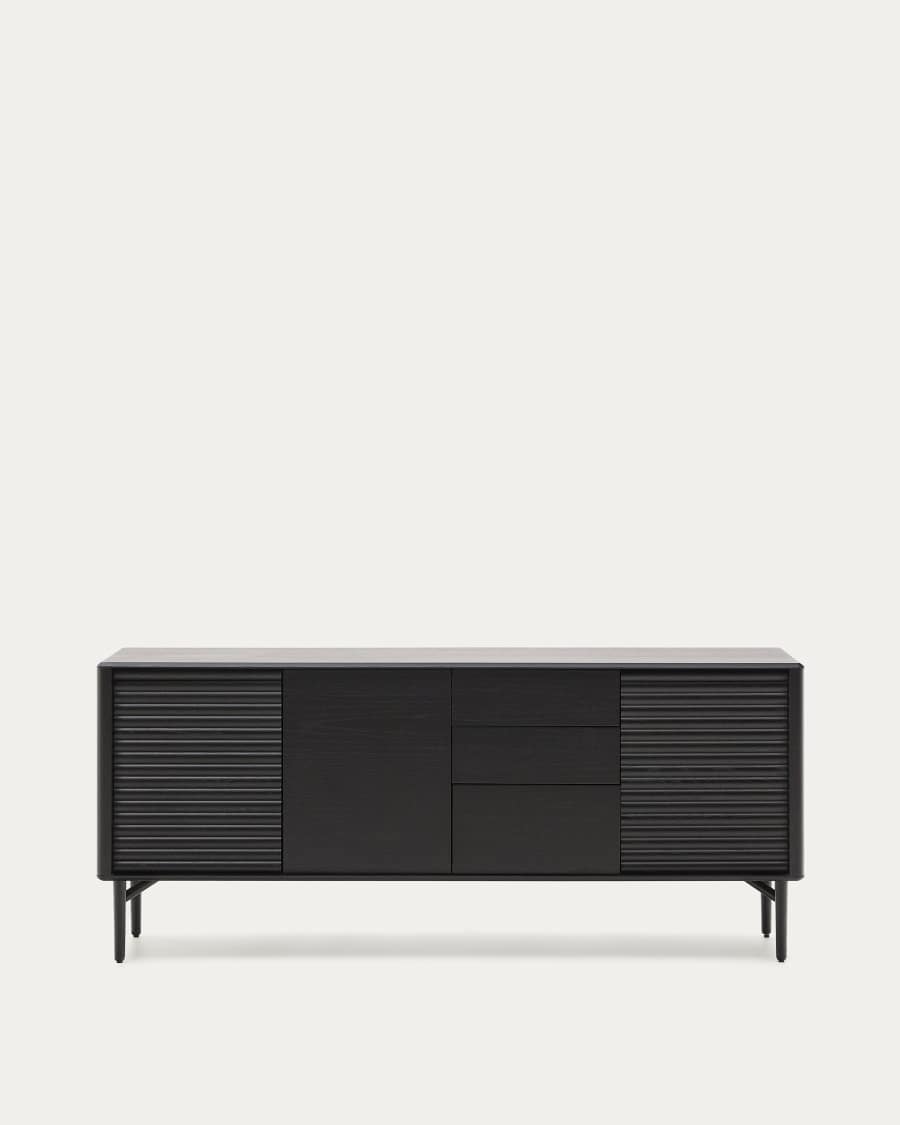 Lenon sideboard 3 doors and 3 drawers solid wood and black oak veneer 200x86cm FSC Mix Credit
