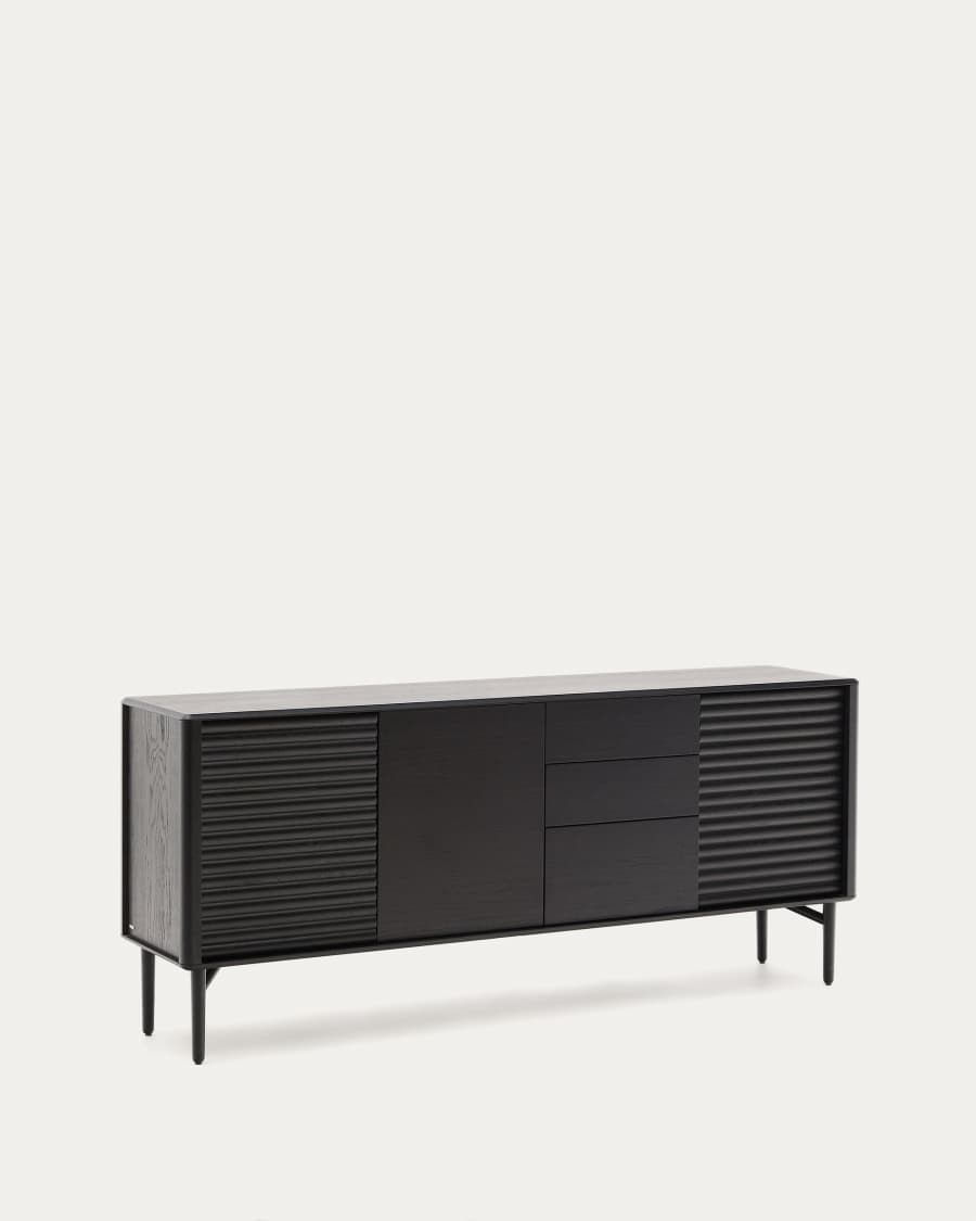 Lenon sideboard 3 doors and 3 drawers solid wood and black oak veneer 200x86cm FSC Mix Credit