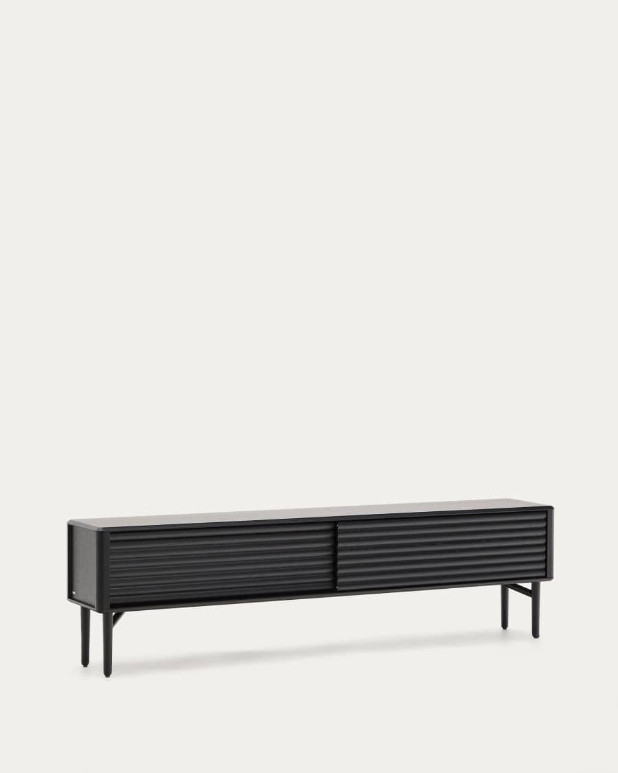 Lenon TV cabinet, 2 doors in solid wood and black oak veneer 200x57 cm FSC Mix Credit