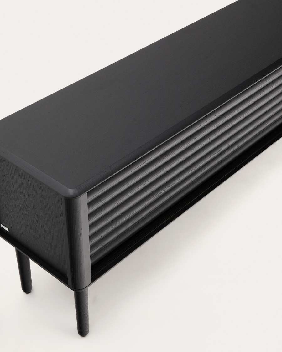 Lenon TV cabinet, 2 doors in solid wood and black oak veneer 200x57 cm FSC Mix Credit