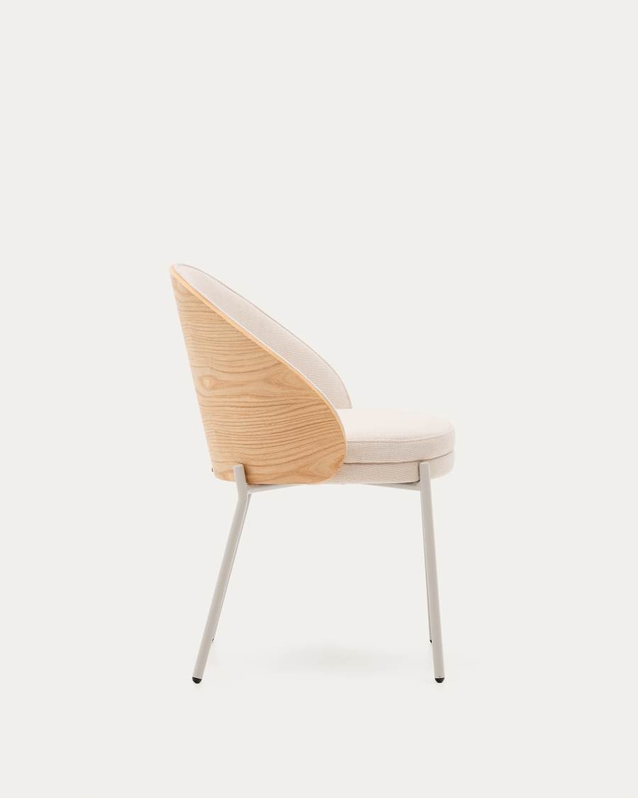Eamy chair in beige chenille, in a natural finish ash veneer and beige metal