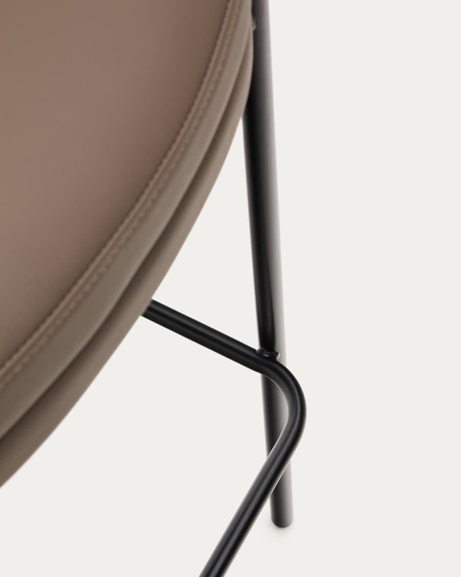 Eamy stool in brown faux leather, ash veneer, walnut finish and black metal 65 cm