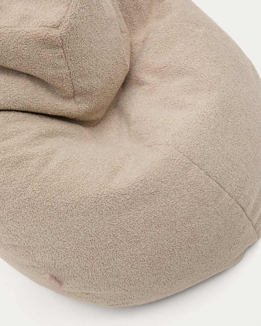 Vicka pouffe in beige bouclé, Ø 70 cm