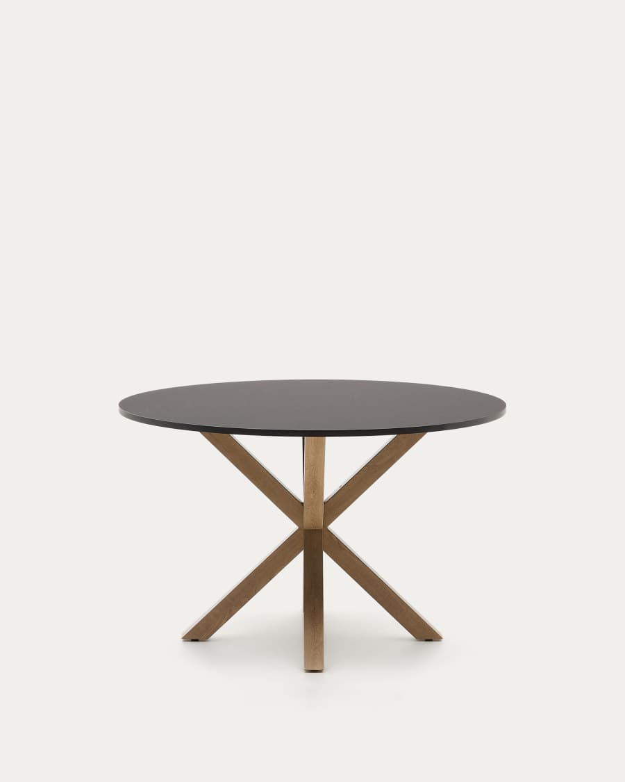 Argo black lacquered MDF round table wood effect steel legs Ø 120 cm