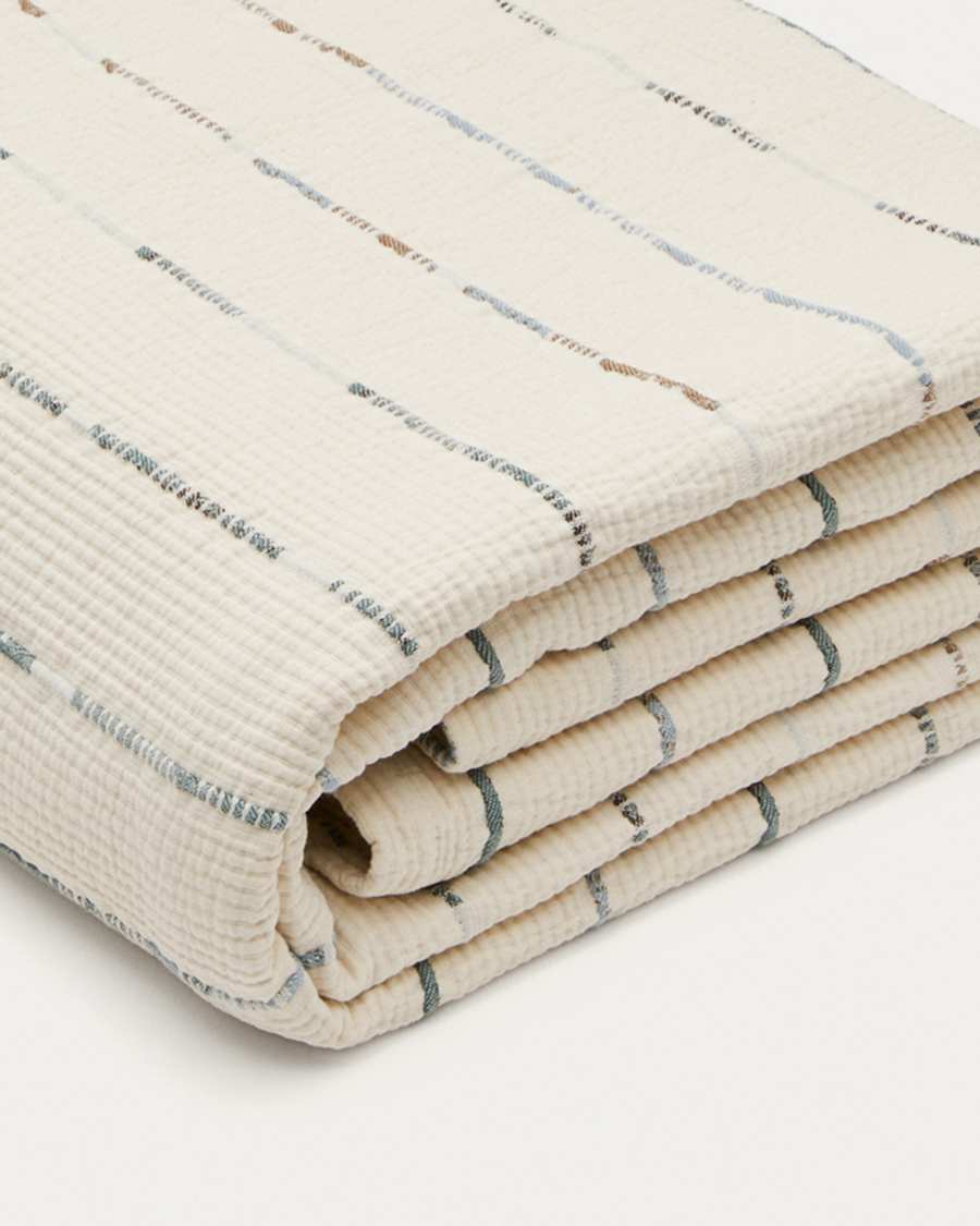 Colcha Satisa algodão cru com fantasia riscas para cama de 90/135 cm