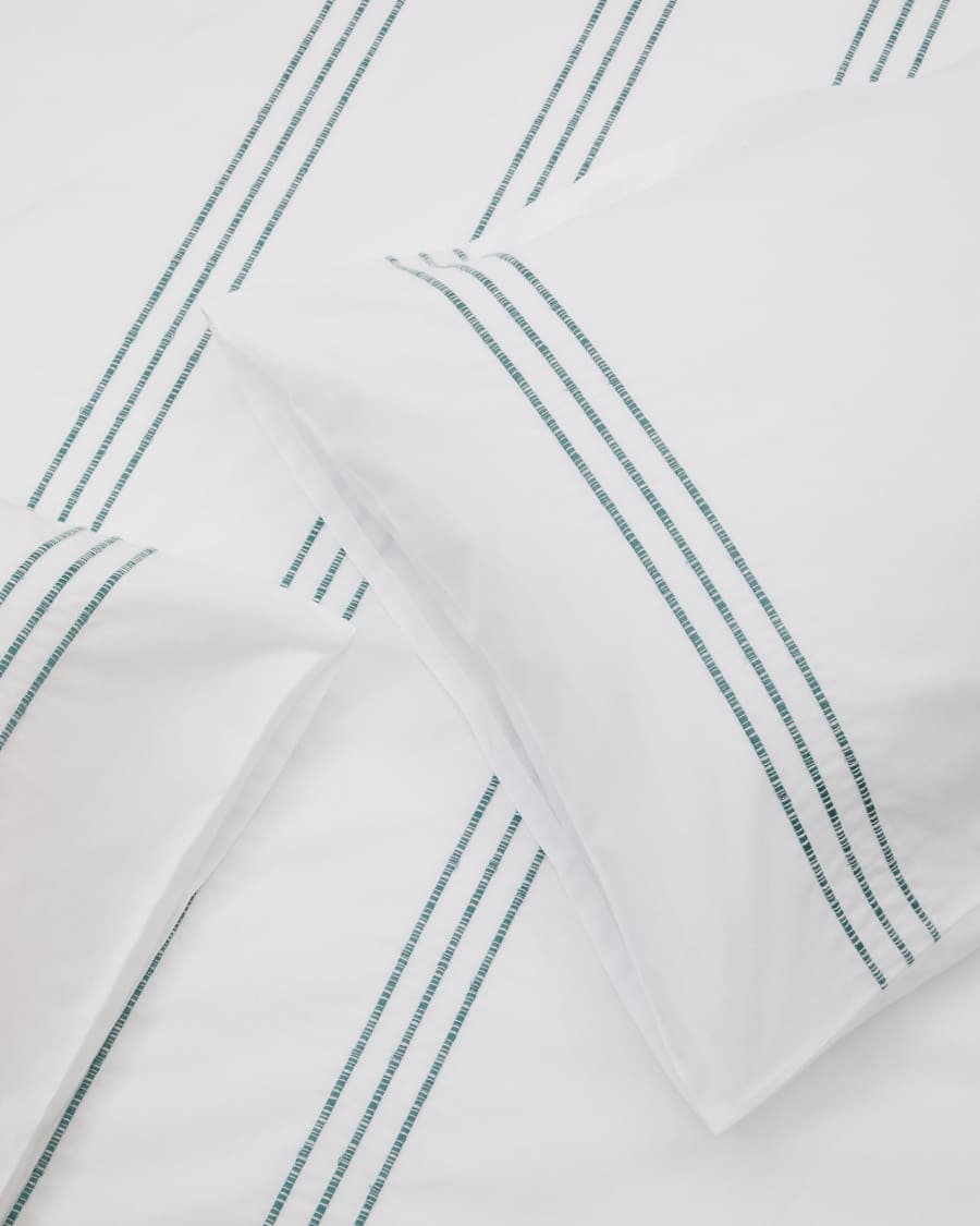 Ensemble Saigan housse de couette et taies d’oreiller 100 % en percale de coton 180 fils couleur blanche broderie lit de 180 cm