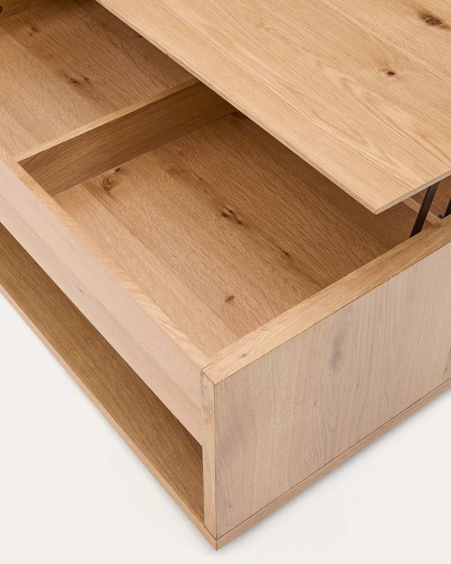 Alguema raisable coffee table in oak veneer with natural finish 120 x 60 cm