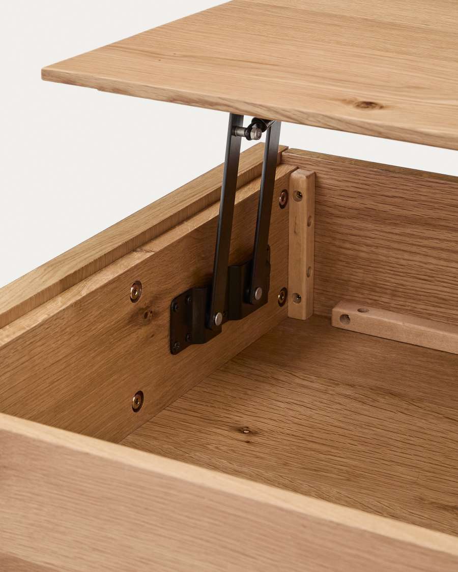 Alguema raisable coffee table in oak veneer with natural finish 120 x 60 cm